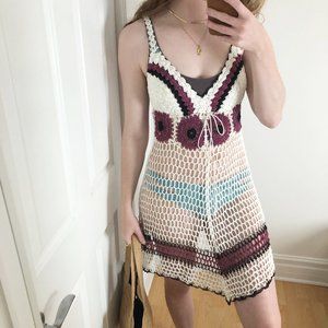 Vintage Bohemian Crochet Floral Retro Swim Coverup